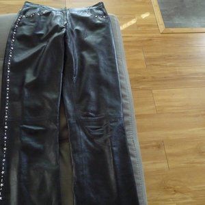 VARIAZIONI BLACK GENUINE LEATHER UNIQUE EMBELISHMENT MOTO WESTERN RIDING PANTS 4